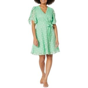 NWTLondon Times Women's Pleat Tucks Surplice Draped Sleeve Flare Dress Guest